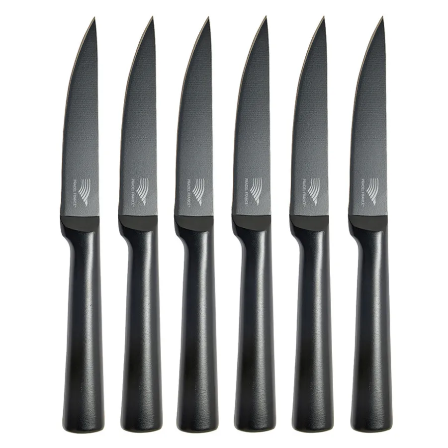 Clearance Lot de 6 couteaux à steak tout inox noir Couteaux À Steak